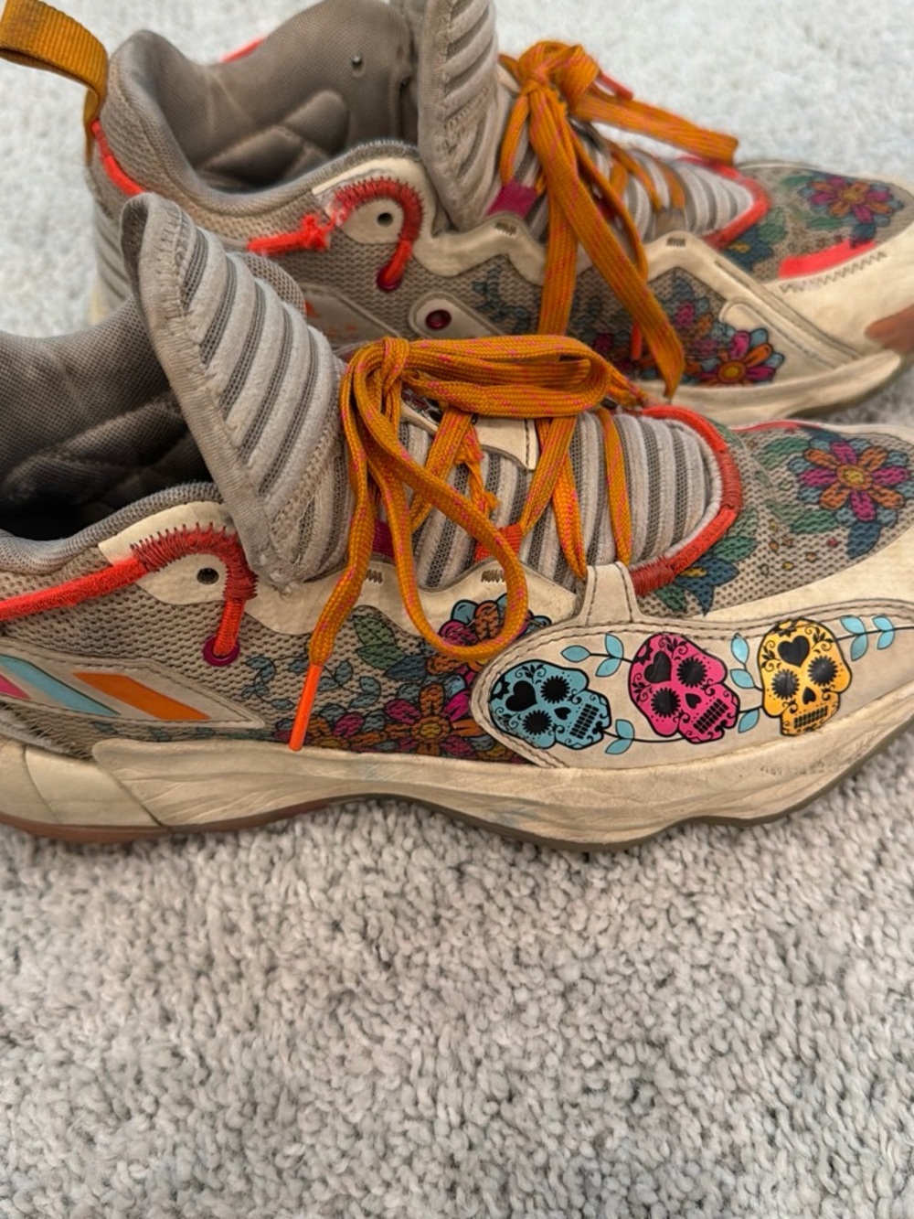 Kids Multicolor Floral & Skull Accent Sneakers - Orange Laces